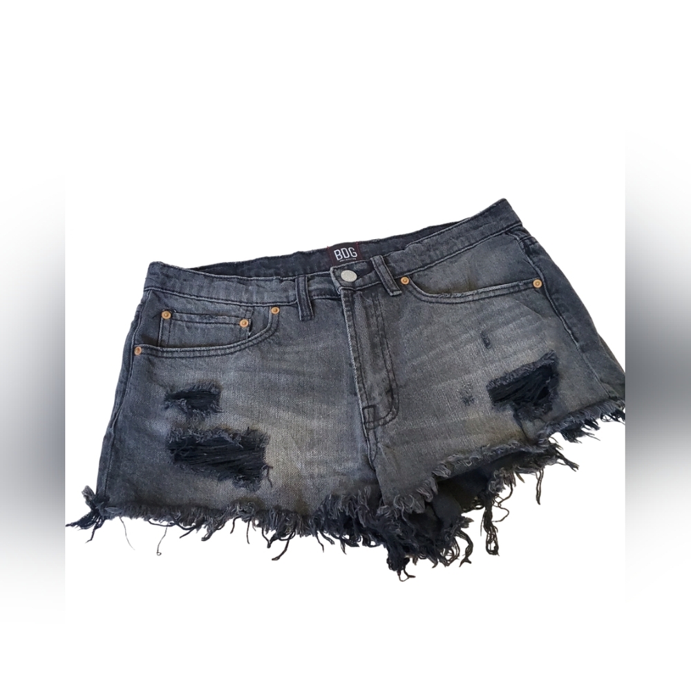 BDG Essential Mid Rise Distressed Black Cut Off Denim Shorts Size 28